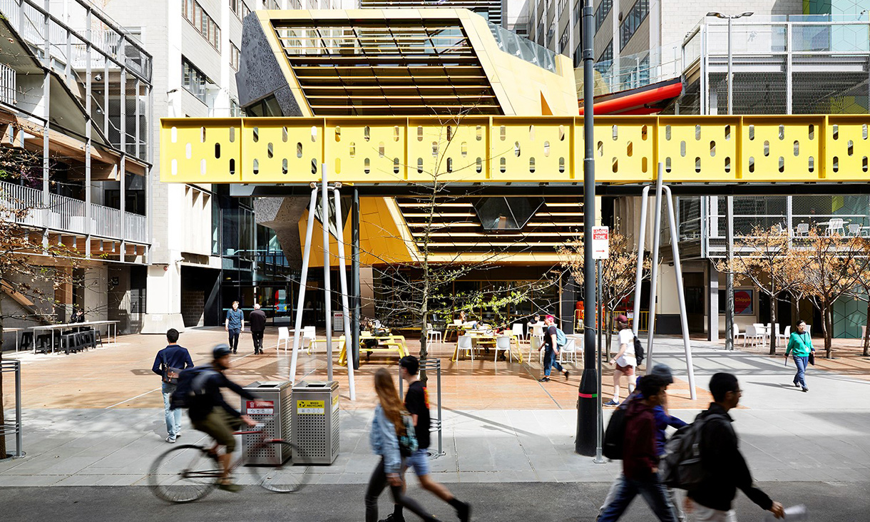 Students walking in RMIT's Bowen Street