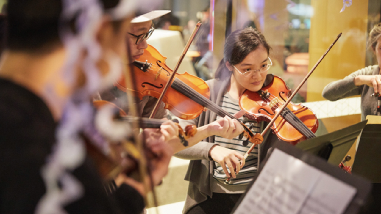 People playing music, violin.