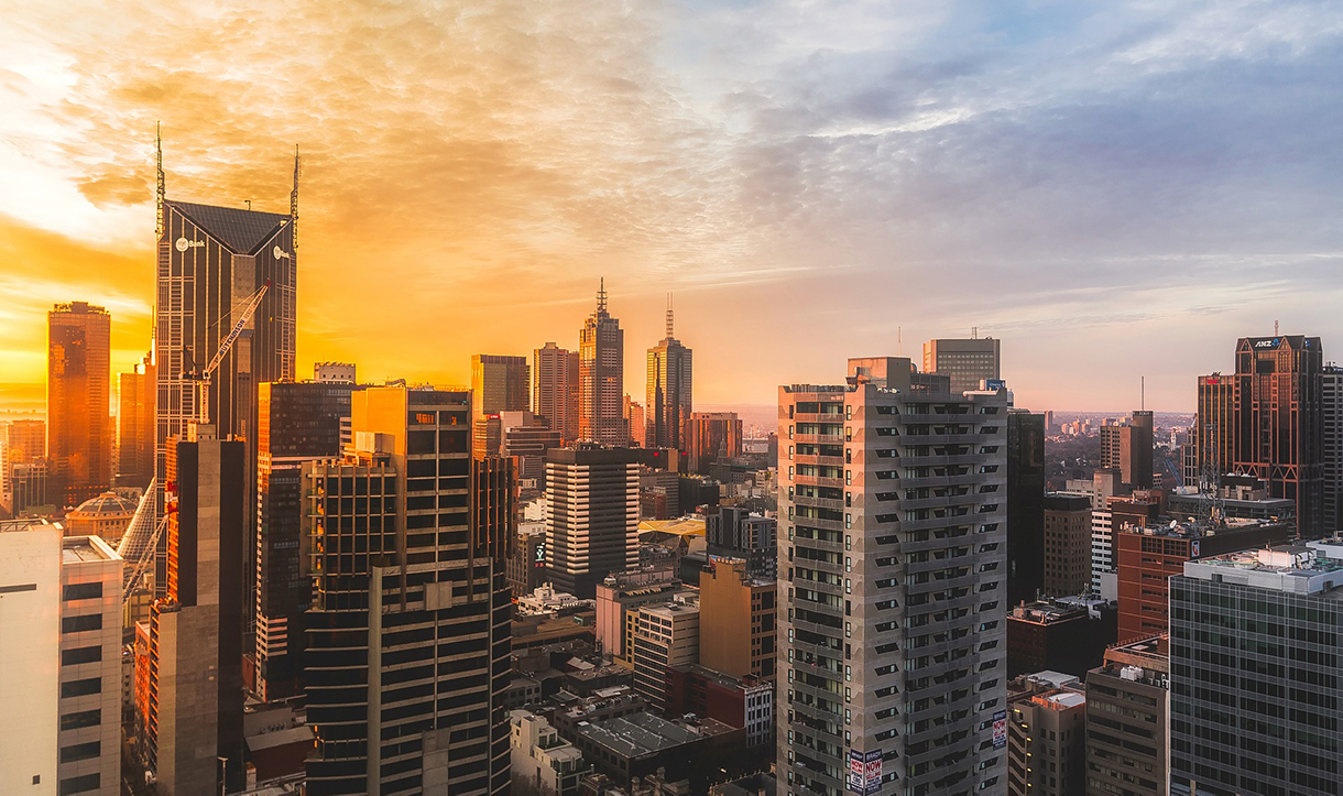 Melbourne skyline at sunset